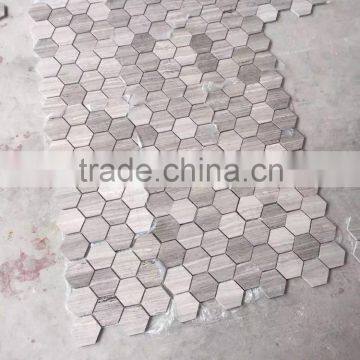 China Wooden Grain Grey Marble Mosaic Wall Tile Good Quality