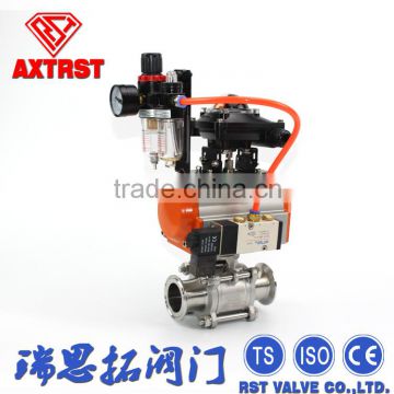 3PC Stainless Steel Clamp Ball Valve with Pneumatic Actuators