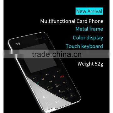 Ultra Thin AIEK V5 Black Card Mobile Phone Pocket Mini Phone Touch Keyboard Quad-Band Multi-languages