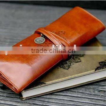 Korea style high-capacity handmade PU leather cosmetic fashion rolling bag