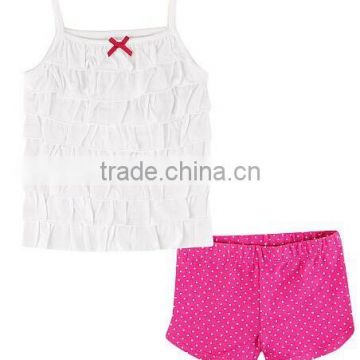 Modern Summer wear baby girl 2 pieces clothes set, top+shorts