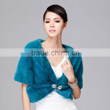 High quality green genuine mink fur shawl wholesale