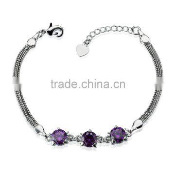 Factory directly selling length adjustable white gold plated bracelet inlaid purple CZ stone