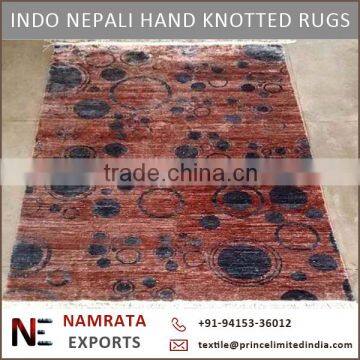 Hand Knotted Indo Nepali Carpet Made with Wool & Silk