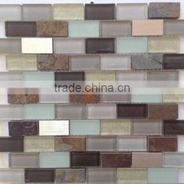 Crystal glass, metal and slate stone mix Mosaic tile