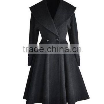 Guangzhou Women coats Manufacturer X shape Slim Waistline Fashion Shawl neck Design Wool Blend Women coats Swing Winter Coats