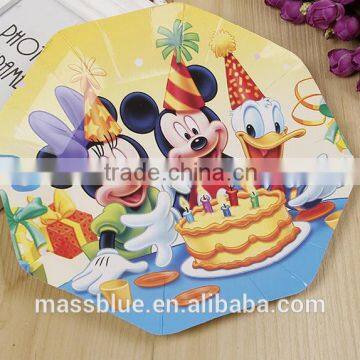 Colorful octagon shape paper plate with cartoon pattern