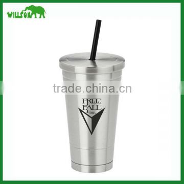 16oz Double Wall Vacuum Insulated Stainless Steel Tumbler with Straw