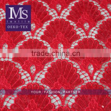 High quality polyester red/purple crochet swiss lace fabric with sequin