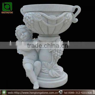 White Marble Angel Design Garden Decorative Flower Pot