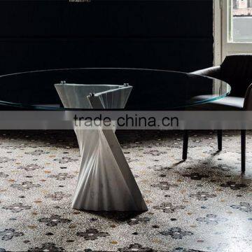 Special Design Hot Sale Plisse Travertine base Round Tempered Glass Top Dining Table On Sale