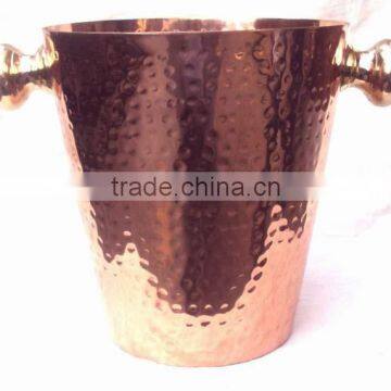 100% COPPER HAMMERED FINISH WINE COOLER BUCKET WITH BRASS HANDLE