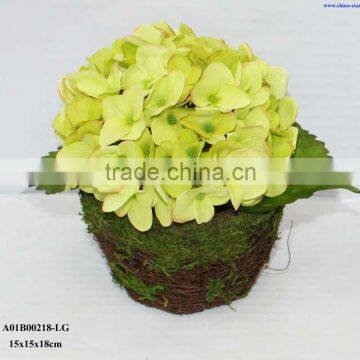 artificial hydrangeas with rattan pot