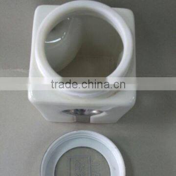 Plain White Ceramic Square Storage Jar With Spoon & Silicone Lid photo-2