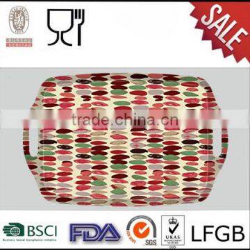 Fashional wholesale melamine serving tray,rectangular custom printing melamine tray with handle