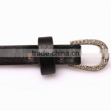 Fashion Rhinestone Decorated Pin Buckle Sex Girl Black Thin PU Waist Belt