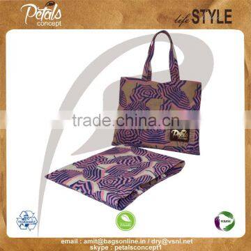 Jute/cotton Reversible Tote Bag Natural Color With Two Color Over All Print photo-3