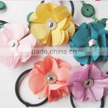 CF0705 High quality pretty cute button center chiffon flower teenage hair accessories