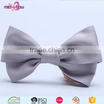 Custom size grey ribbon boys mens bow-tie with alligator clip