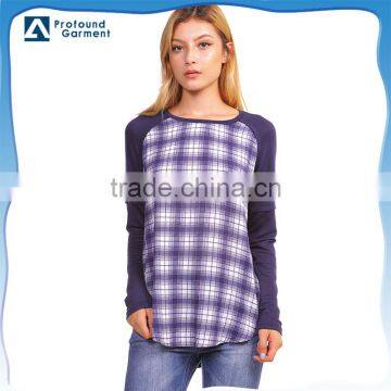 Custom women's long sleeve body checked raglan t shirt