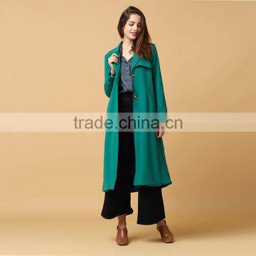 HAODUOYI Women Lightweight Solid Green Elegant Slim Outwears Single Breasted Tie Waist Trench Coat photo-6