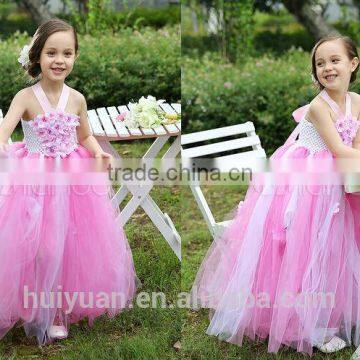 pink chiffon beautiful flower strap kids bridal dresses