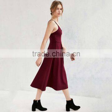 New Fashion Ladies Dress v Neck Long Red Plain Shoulder-straps Elegant photo-3