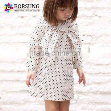 Latest baby autumn clothes long sleeve black polka dots big bow sweet baby girl dresses