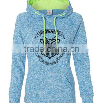 Heather Poly Spandex Girls Pullover Hoodie with Thumbholes Contrast Raglan Sleeve Hooded Sweatshirt Gym Fitted Workout Hoodie