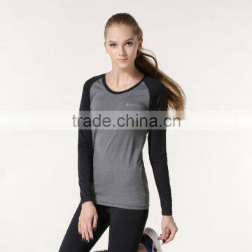 Womens Long Sleeve Trainging T Shirt Fitness Sportswear Raglan Contrast Workout Shirts Running Top