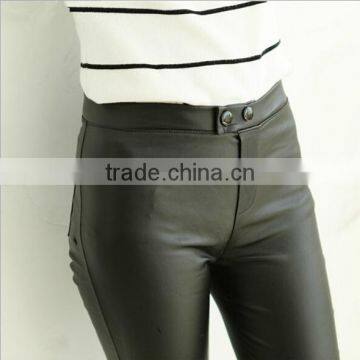 EY0070L New Style Women Tall Waist Two-button PU Leggings photo-3