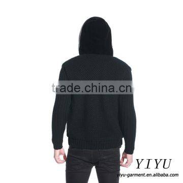 Men Patchwork Leather Knitted Jackets Coat Alpaca Hooded Sweater With Zipper photo-2