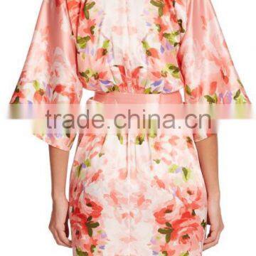 Top Selling High Quality Floral Printing Silk Kimono Robes for Women