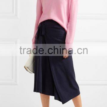 Crew Necked Pink Colored Asymmetrical Hem 100% Cashmere Sweater Women photo-4