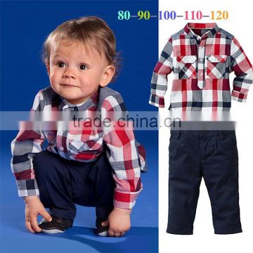 2016 New Boy Fall Clothing Set Grid Boy Suit Casual Baby Children Clothes Kids Wear Free Shipping