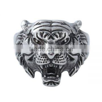 Titanium Steel Unadjustable Rings Antique Silver Tiger Animal