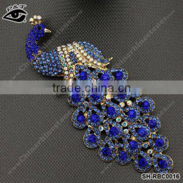 Peafowl Rhinestone design brooches royal blue color for lady dress