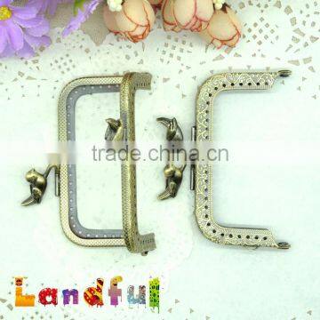 8.5cm Vintage Bronze Round Birds Bag Sewing Metal Coin Kiss Lock Square Frame photo-4