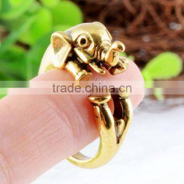 Elephant Animal Wrap Rings Gold Plated Jewelry Adjustable Retro Ring Resizable