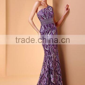 Mermaid One Shoulder Floor-length Satin Sequined With Sequins Prom Evening Dress Party Dress P004 photo-3