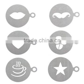 6PCS Stainless Steel Cake Stencil, Coffee Barista Stencil