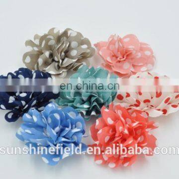 3" Polka Dots Silk Flowers Head Fabric Hair Flower Heads Decoration For Headbands