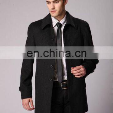 Fashionable Black Classic Single Breasted Men's Cashmere Blend Car Coat