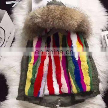 High Quality Children's Garments Multicolor Real Rabbit Fur Lining European Cute Kids Fur Coat