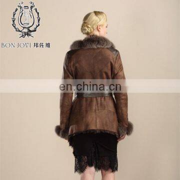 Elegant Style Sheep Fur Leather Overcoat Double Face Fur Coat Fox Fur Hooded Lamb Fur Skirt Jacket photo-2