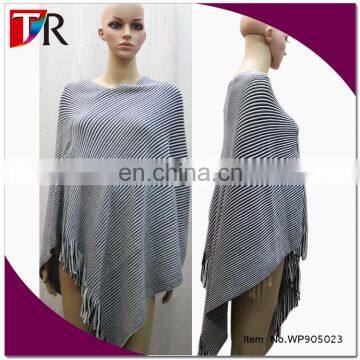 Wholesale blue and white stripe knit winter acrylic capes and ponchos