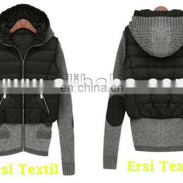 Padded-Panel Knit Zip-Up Hoodie for Women 2017 WINTER