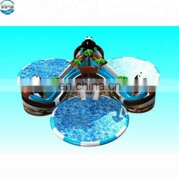 Commercial inflatable water park on land with pool slide for kids and adults