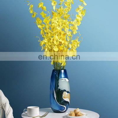 Hand Blown Wholesale Luxury Set Modern Nordic Blue Flower Glass Vase for Home Decor photo-4