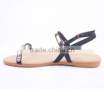 Wholesale Asian Style Low Heel Ladies Ankle Strap Sandals With Golden Metal Decoration photo-4